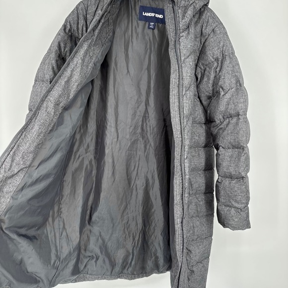 Lands End Gray Puffer Coat Sz S Hooded Down Feather Insulated Longline Winter - Picture 6 of 11